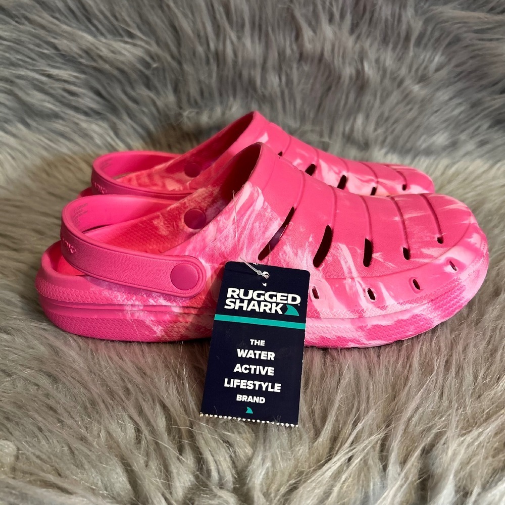 Rugged Shark Clogs Big Girl's Size 6 Pink Swirl Slip On‎ Shoes Water Sandals